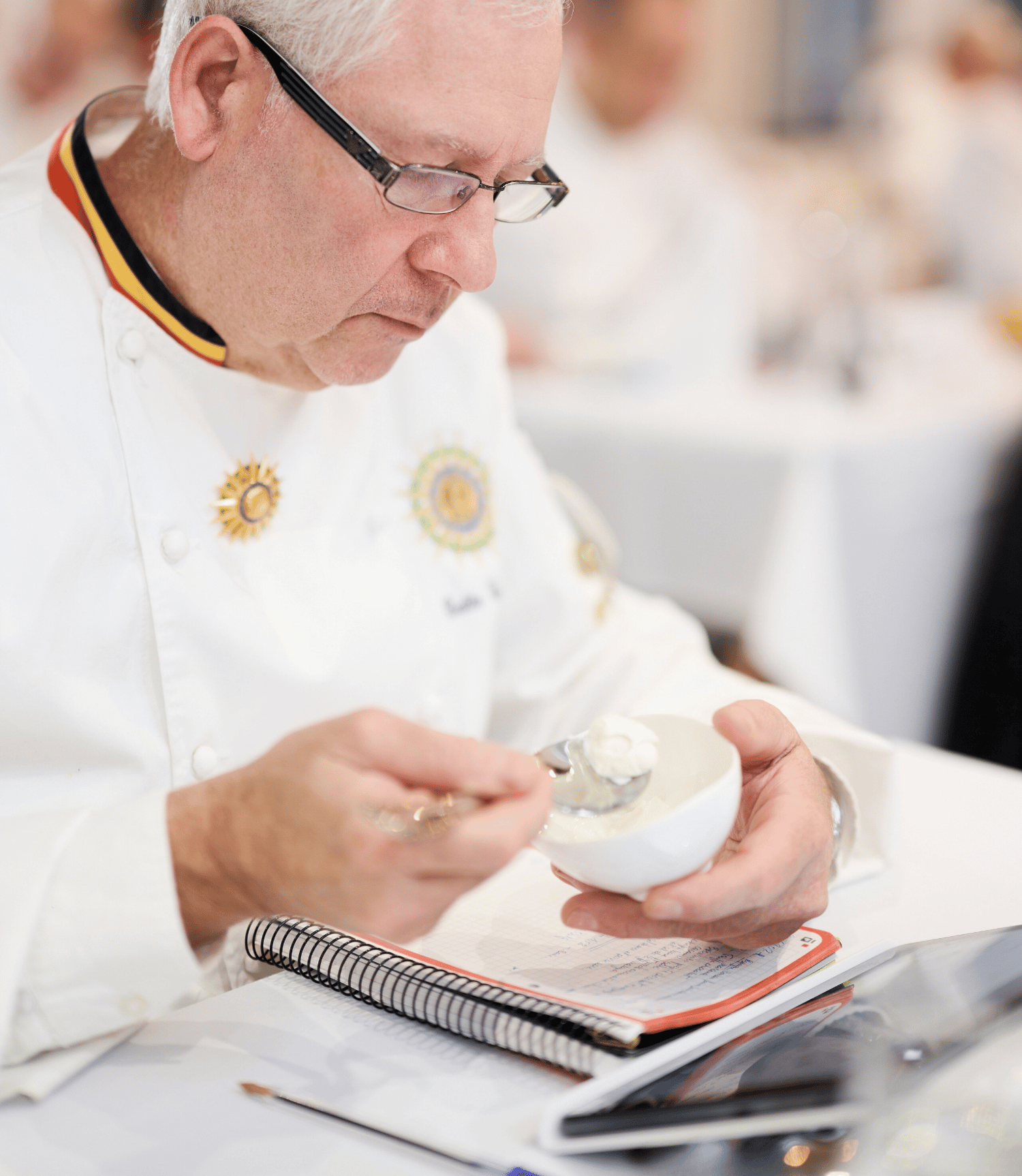 Chef evaluating yogurt